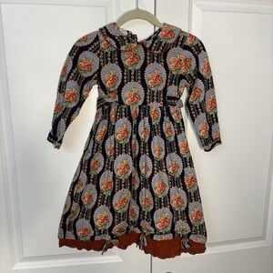 Vintage April Cornell Dress Girls 5/6 Flannel Floral Cottagecore 90s Peter Pan C